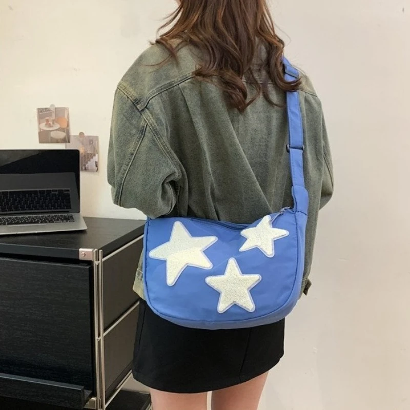 

Women Star Shoulder Bag Versatile Crossbody Sling Bags Adjustable Strap Pentagram Satchel Zipper Tote Bag Student Book Bags