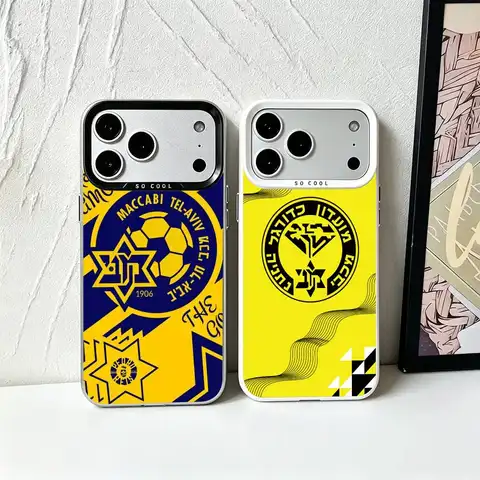 M-Maccabi Flag Tel-Aviv 1906 For iPhone 17/15/16/13/14/11/12 Pro Max XS Silicone Colored Silver Bumper Cover