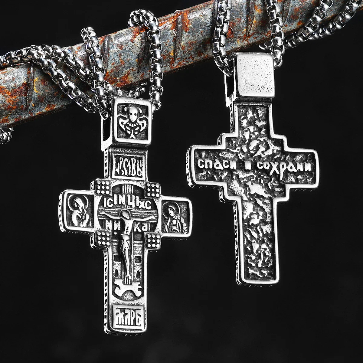 

Jesus Carving Cross Amulets Stainless Steel Men Necklaces Pendant Chain Punk Women Fashion Jewelry Gifts Wholesale Dropshiping