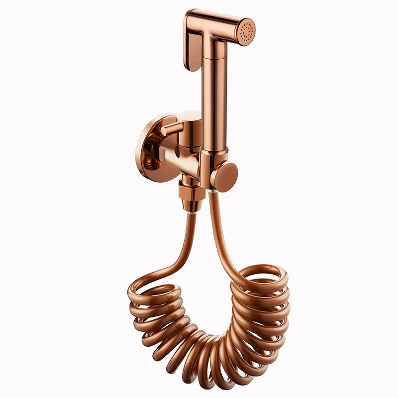 

Toilet Brass Rose Gold Plated Hand Held Bidet Spray Shower Head Douche Kit Shatta Brass Valve Bathroom Bidet sprayer Tap Set