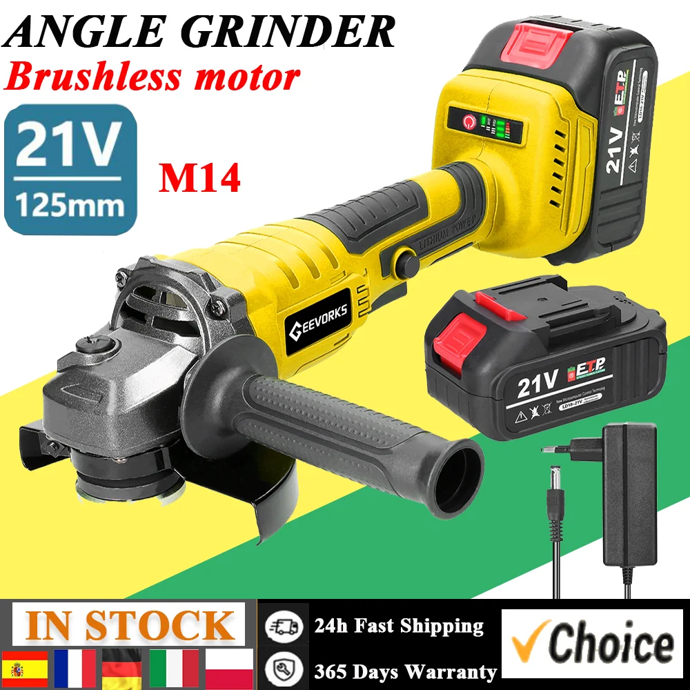 21V 125mm M14 Angle Grinder Brushless Motor Electric Grinding Tool Lithium Cutting Machine Power Tool for Cutting Polishing