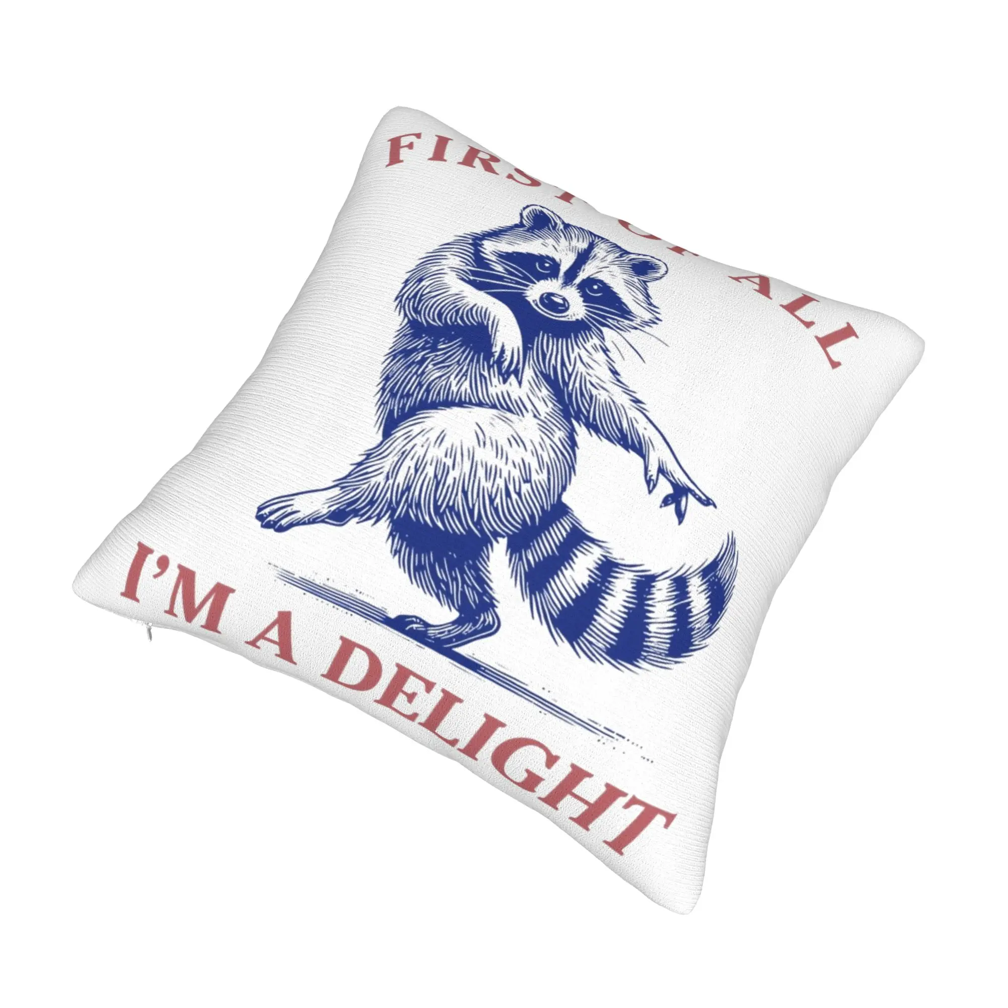 Decorative Pillow Covers First of all I'm a Delight Funny Raccoon  Merch Home  Pillow Case Cover Square Style Multiple Sizes
