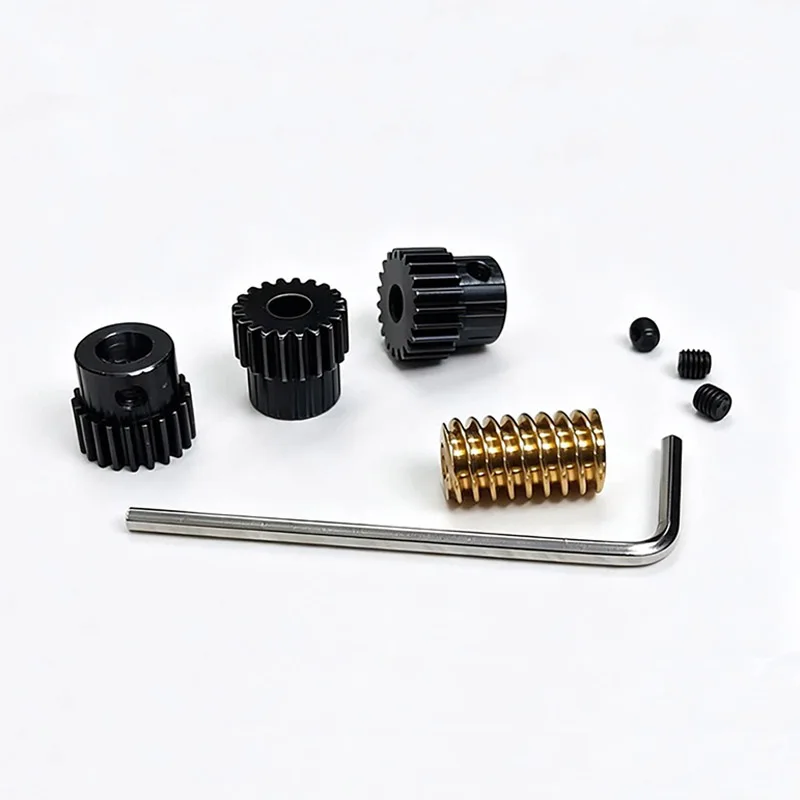 3mm/4mm/5mm Hole 0.5M 20T Steel Spur Gear 3mm Bore Press‑Fit Brass Worm Drive Transmission Kit for RC Model DIY Modification