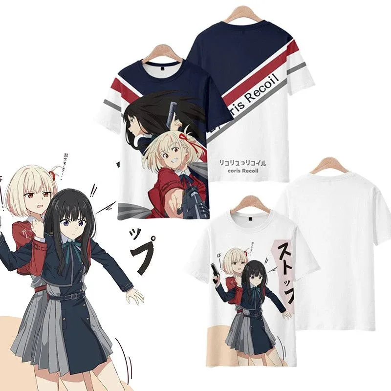 

Anime lycoris recoil 3d impressão t camisa dos homens das mulheres verão o pescoço manga curta engraçado camiseta kawaii