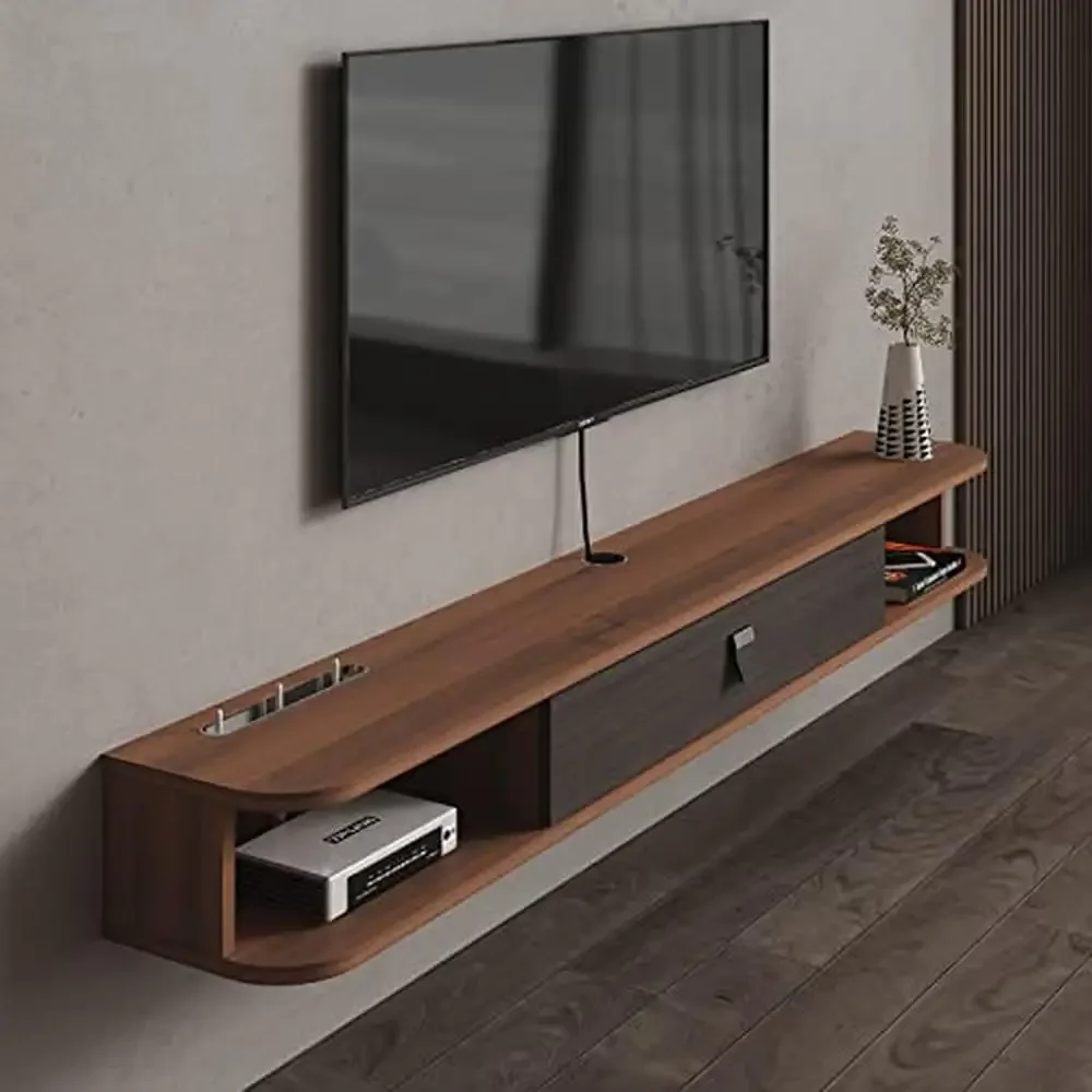 Floating TV Console Media Entertainment Shelf Wall Mount Stand Bedroom Livingroom Organizer Rustproof Durable Waterproof