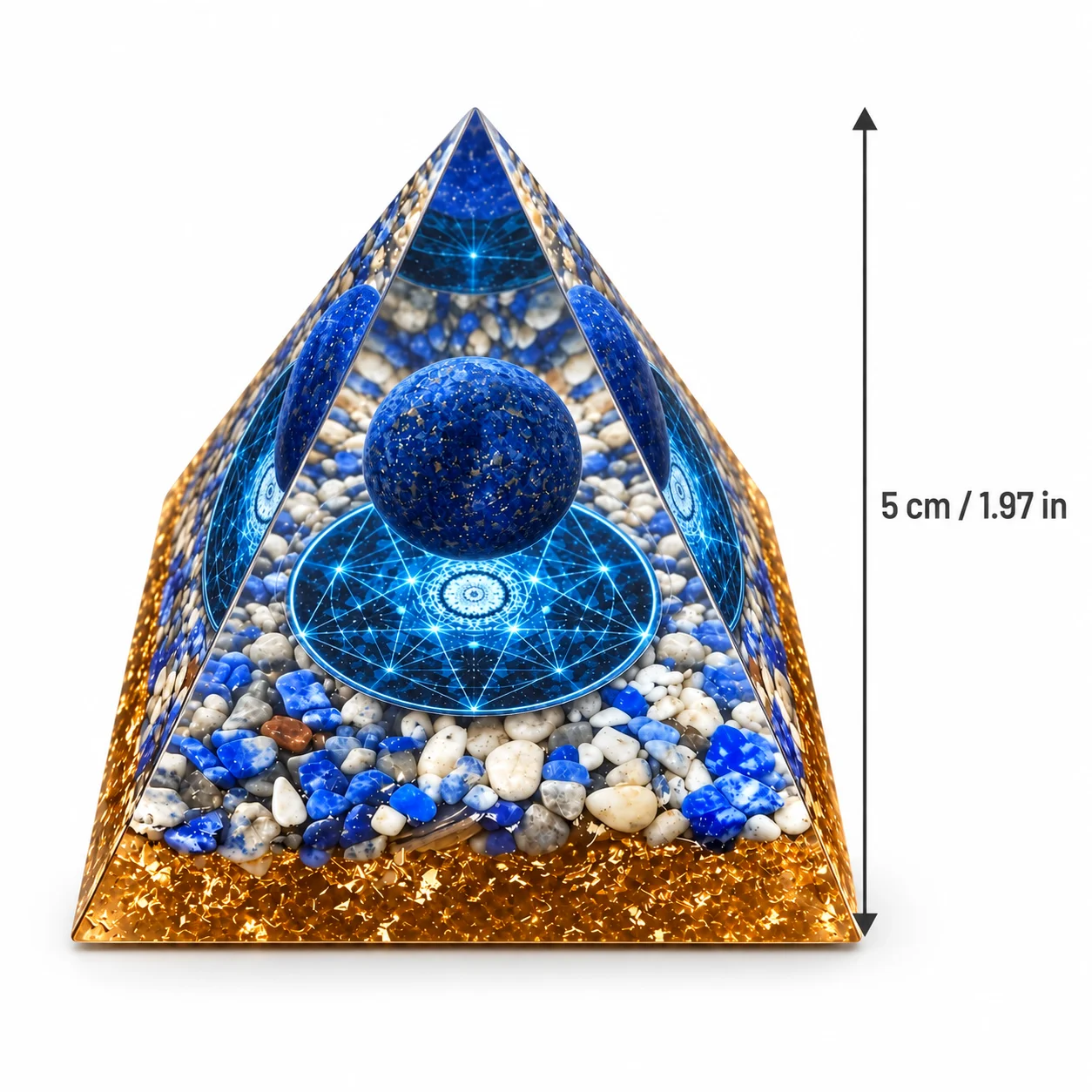 Sacred Geometry Orgonite Pyramid Natural Lapis Lazuli Sphere Crystal Chips Energy Generator Resin Meditation Home Decor Gift