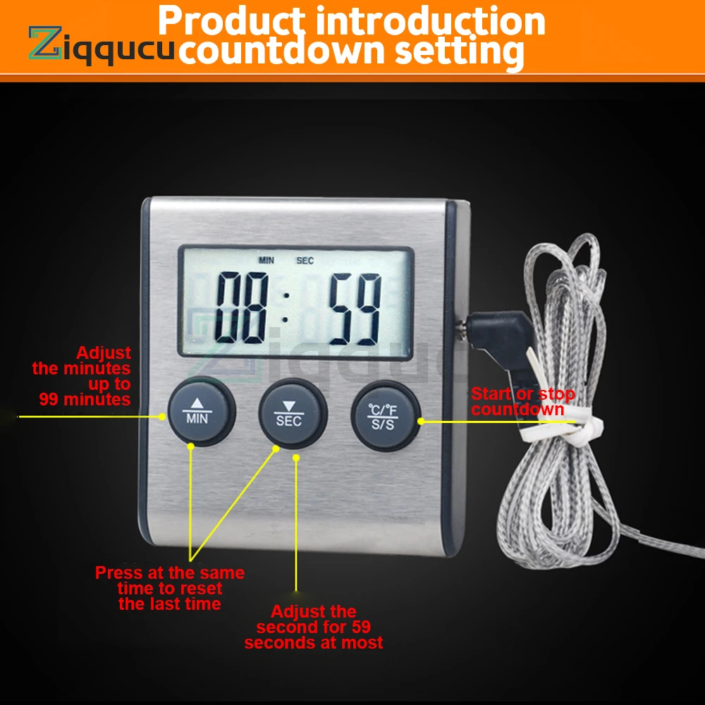 TP700 Kitchen Digital Cooking Thermometer Meat Food Temperature for Oven BBQ Grill Timer Function with Stainless Steel Probe