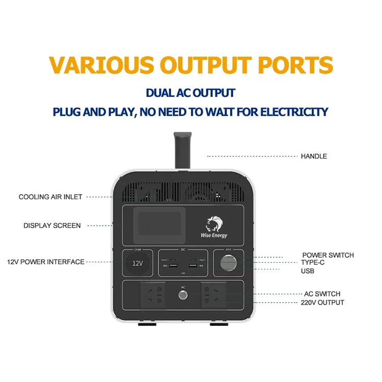 Powerstation 1kW 2kW Phosphate Portable Energy Storage Lithium Ion Battery Lifepo4 Portable Solar Systems Power station