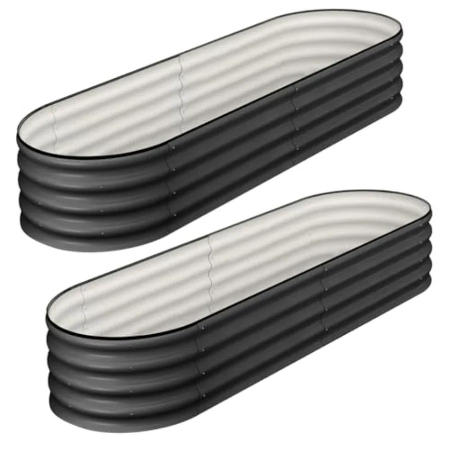 

2 Pcs 4.5x2x1.5ft Oval Galvanized Raised Garden Beds Metal Planter Boxes with Open Base Tool-Free Assembly for Vegetables Flowe