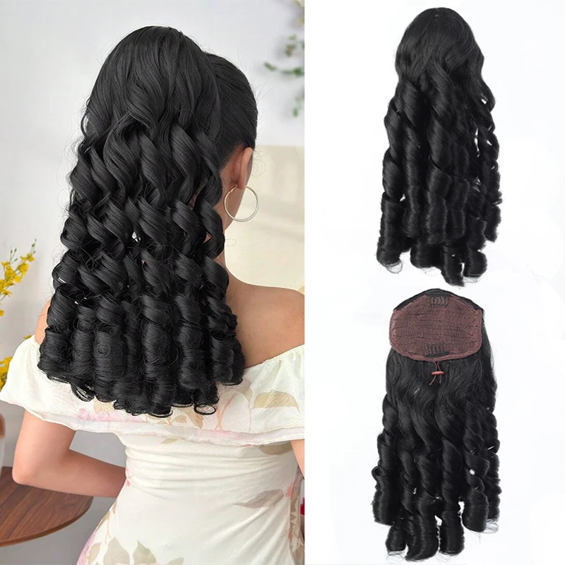 

Wig French Retro Drawstring Roman Curled Ponytail Long Curled Hair Big Wave Princess Curled Ponytail