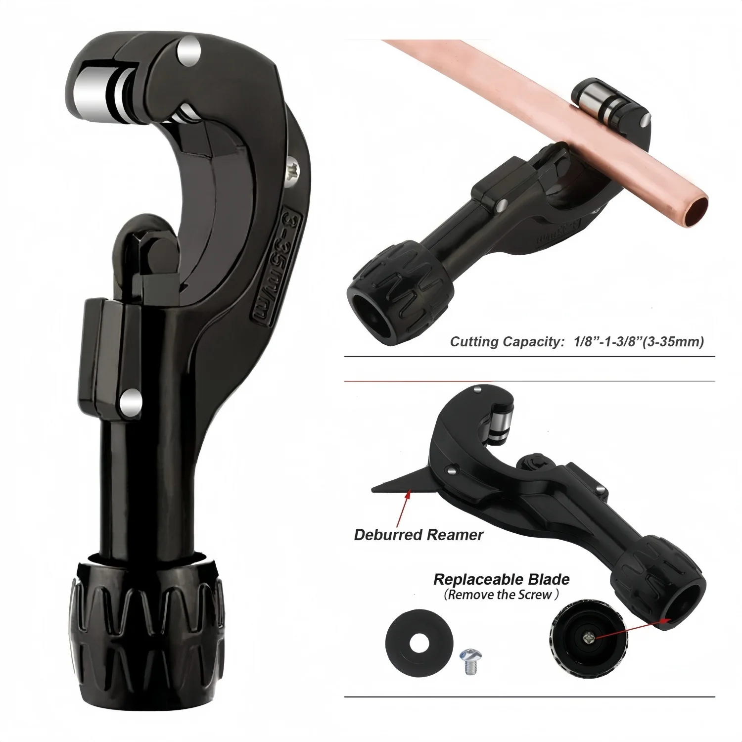 Tubing Cutter 1/8'-1-3/8' Extra Blade and Deburrer Spare Blade Alloy Steel for Copper Brass PVC PE Thin Steel HVAC Plumbing