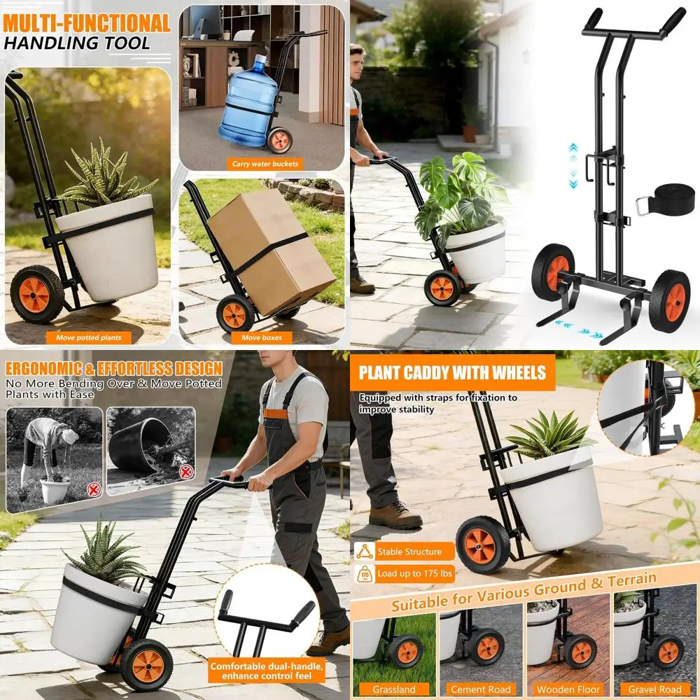 

Adjustable Plant Caddy with Wheels, Heavy-Duty Dolly Cart for Garden Plants, Indoor/Outdoor Pot Mover with Grab Arm and Strap Pr