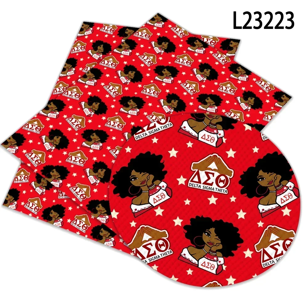 22*30cm Delta Sigma Theta Sorority Red Print Pattern Artificial Faux Leather Cross Pattern for DIY Bag Earring Craft Making - view 6