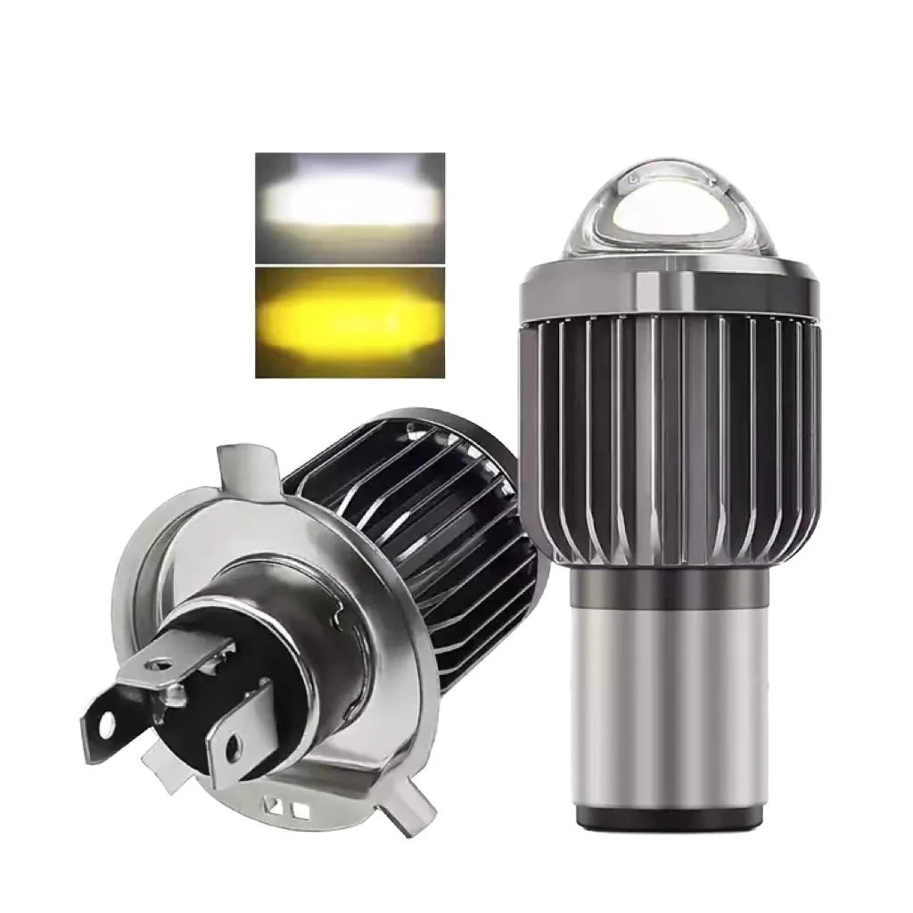 Motor Headlight H4 BA20D LED Fisheye Lens Motorcycle High Low Beam White Yellow Bulbs 10-80V Bright Fog Lamp Motorbike Autobike