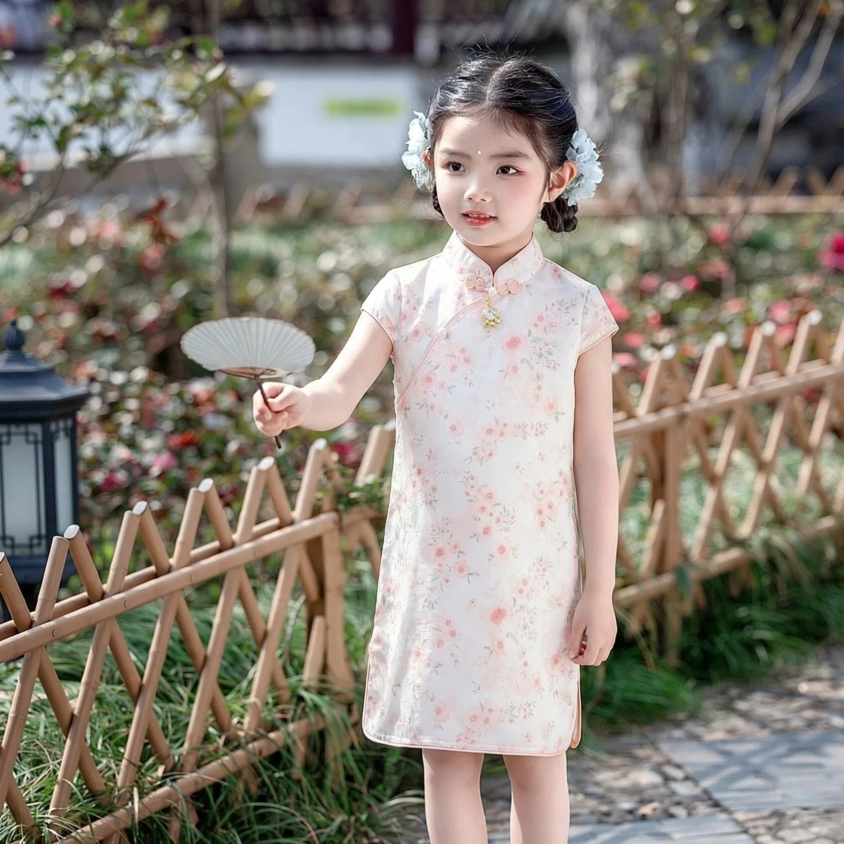 

Baby Girls Peach Blossom Cheongsam Dance Dress Traditional Chinese Stage Performance Festival Wear Toddler Clothing Size 2-9 Y
