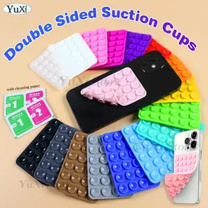 Bilashmart Double Side Silicone Suction Pad With Dry Wet Cleaning Wipes Mobile Phone Fixture Suction Cup Rubber Sucker Pad Fixing