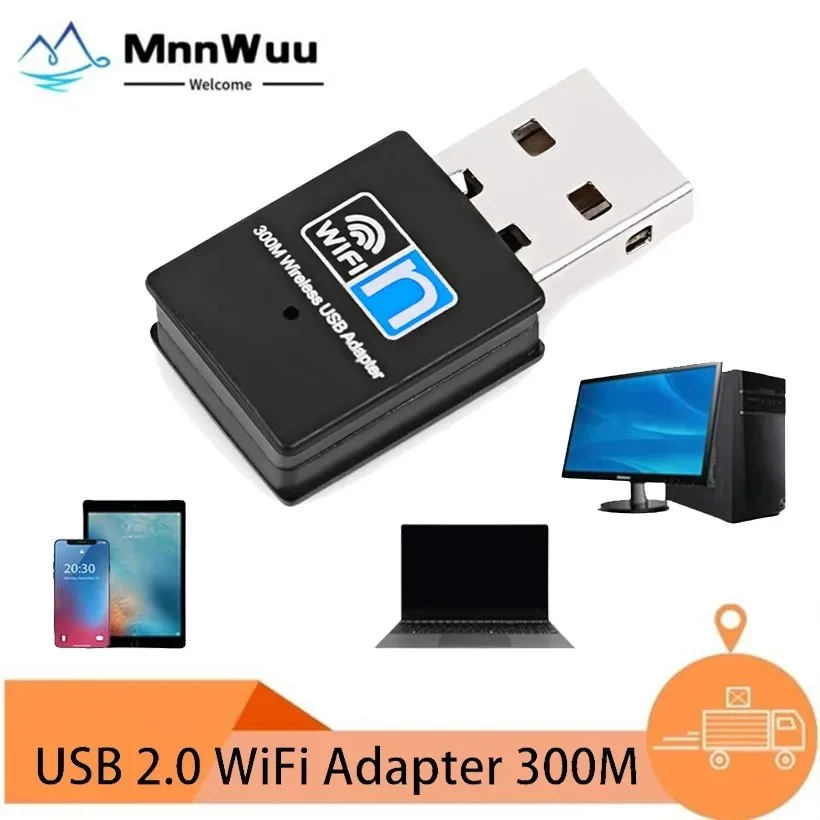 MnnWuu-Placa de rede USB sem fio, Adaptador WiFi, Receptor com Antena, Dongle para Laptop e Desktop, 300m