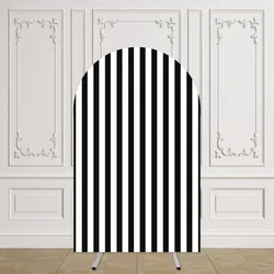 Mehofond Black White Stripes Arch Backdrop Cover Wedding Kid Birthday Party Background Engagement Decor Spandex Photocall Studio