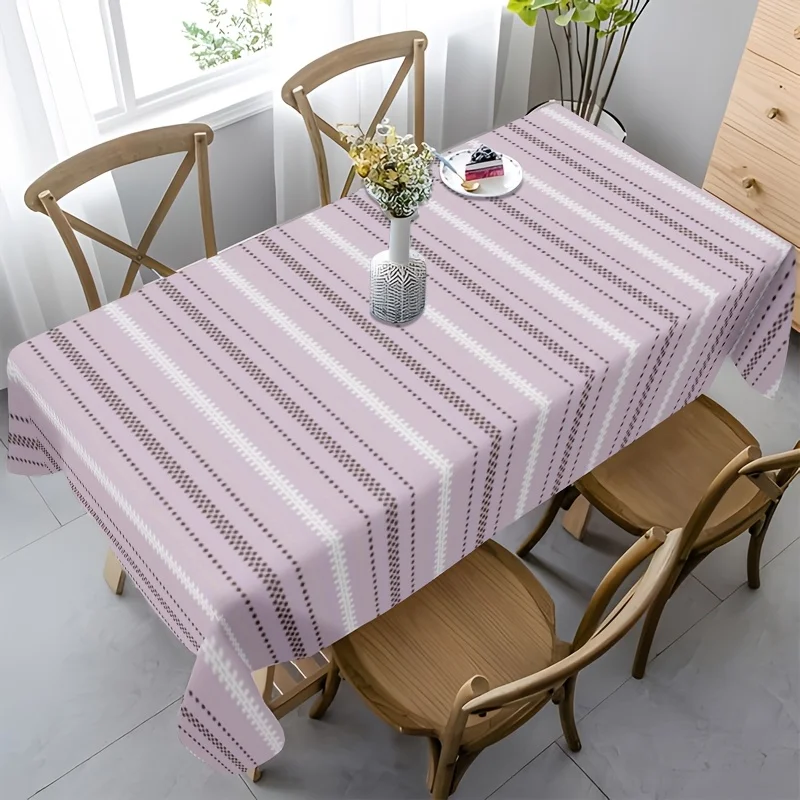 Mantel de estilo bohemio con rayas, estampado de lunares y rayas en tonos de lila, impermeable, rectangular, lavable, ideal para decorar fiestas y picnics al aire libre.