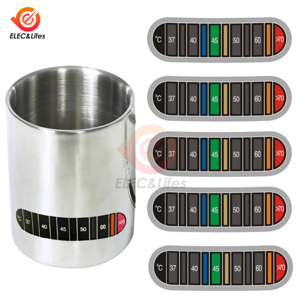 5Pcs 0-70℃ Cup Wall Liquid Temperature Tester Milk Water Coffee Food Thermometer Discoloration Sticker For Home Kitchen Indoor