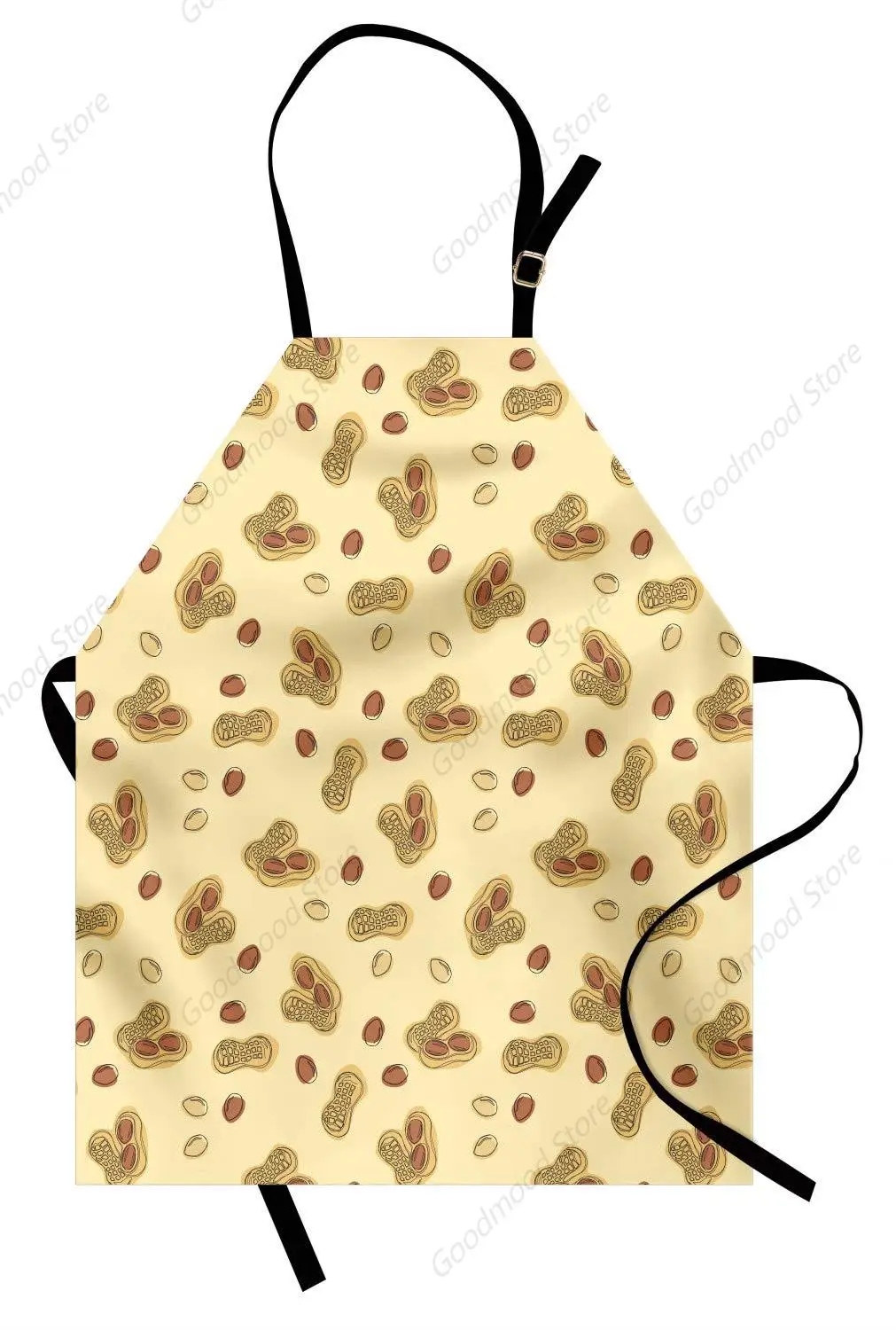 Butter Yellow Apron, Doodle Style Peanuts Nutritious Nuts, Unisex Kitchen Bib with Adjustable Neck for Cooking, Adult Size