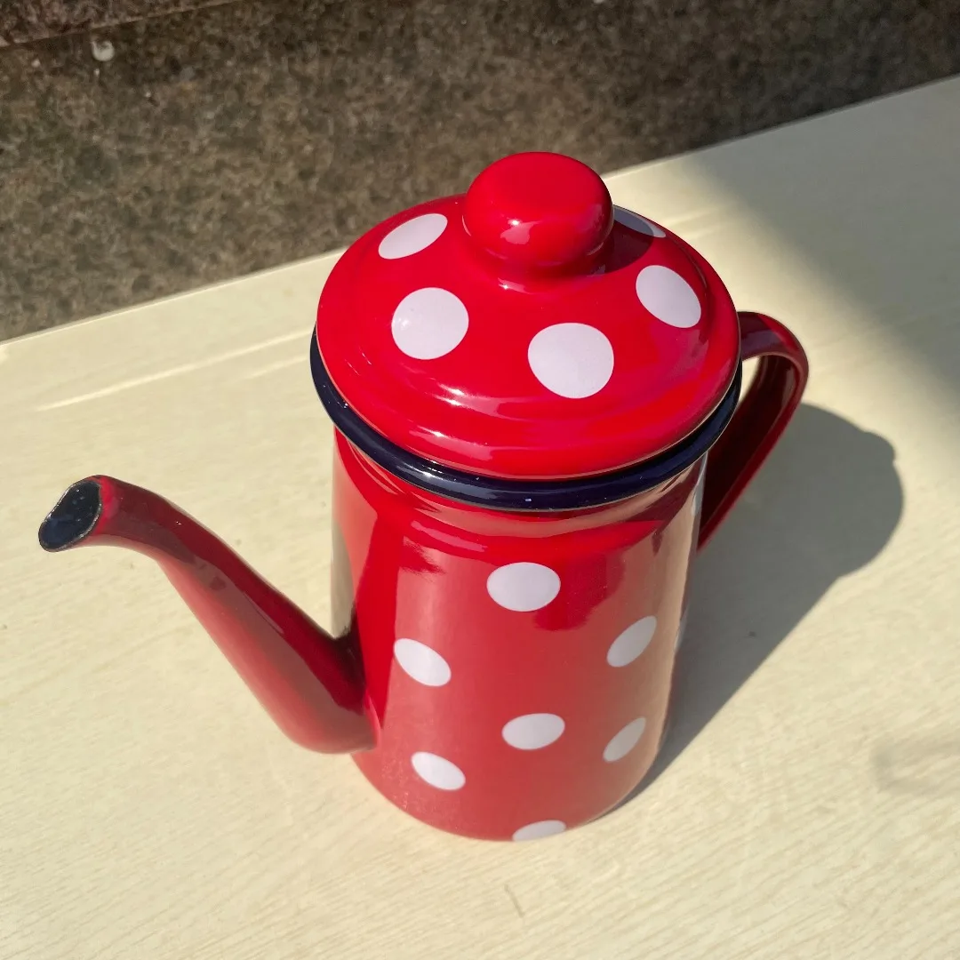0.7-1.5 L Kitchen Accessories Thickened Classic Red Polka Dot Enamel Kettle Teapot Coffee Pot Oil Jug