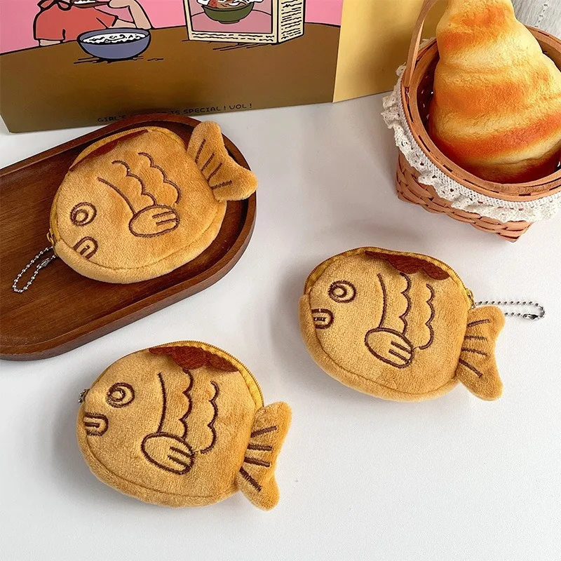 New Creative Cute Taiyaki Plush Coin Purse Kawaii Fish Coin Bag Wallet  Key Earphone Coin Organizer Pouch Zipper Bag Kids Gift