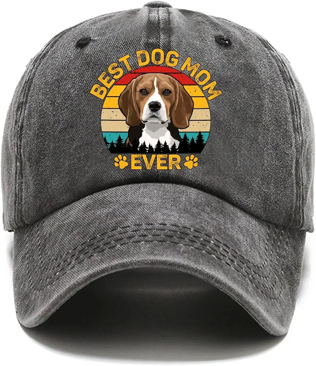 Best Dog Mom Distressed Washed Black Baseball Cap, Vintage Adjustable Cotton Cap, Birthday for Mom Grandma Sister