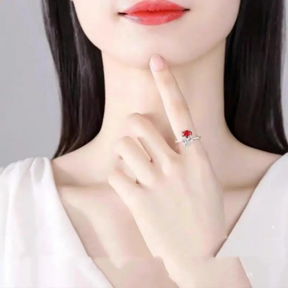 New Temperament Red Zircon Ring For Women, Personalized Fashion Niche Design, Little Fox Adjustable And Versatile Ring