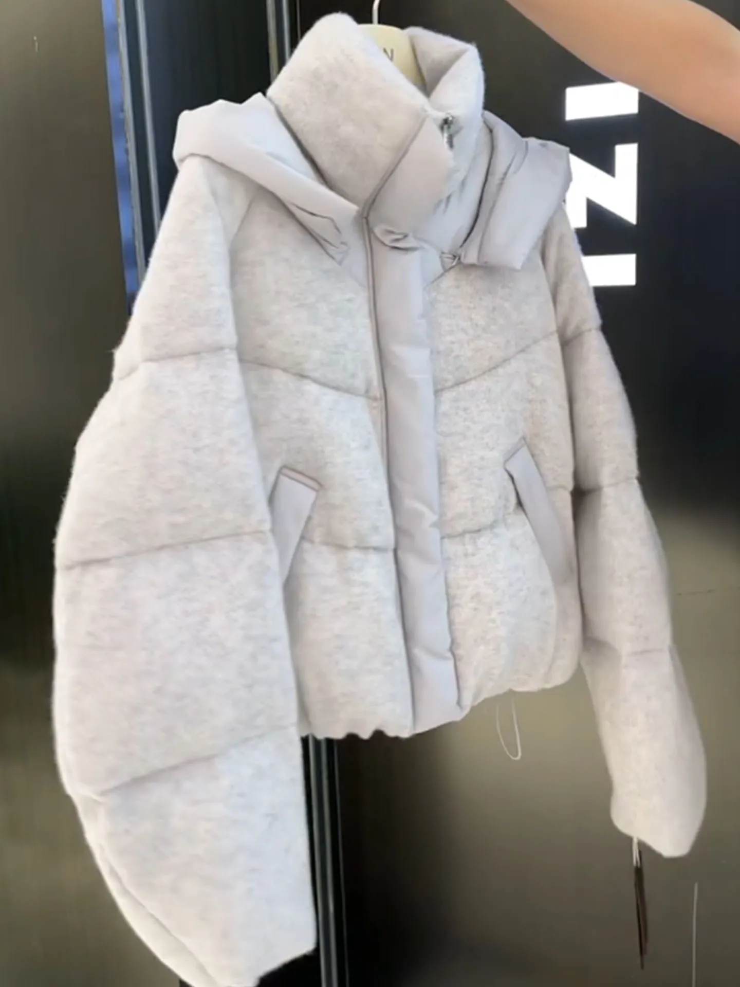 Koreanische Sle ort Weiß frauen unten Jaet Winter Neue Hut Breite Warme Oberbekleidung Hohe Taille Lange Sve Reißverschluss