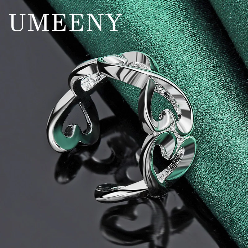 

925 Sterling Silver Simple Open Double Heart Ring Women Girlfriend Jewelry Wedding Accessories Engagement Party
