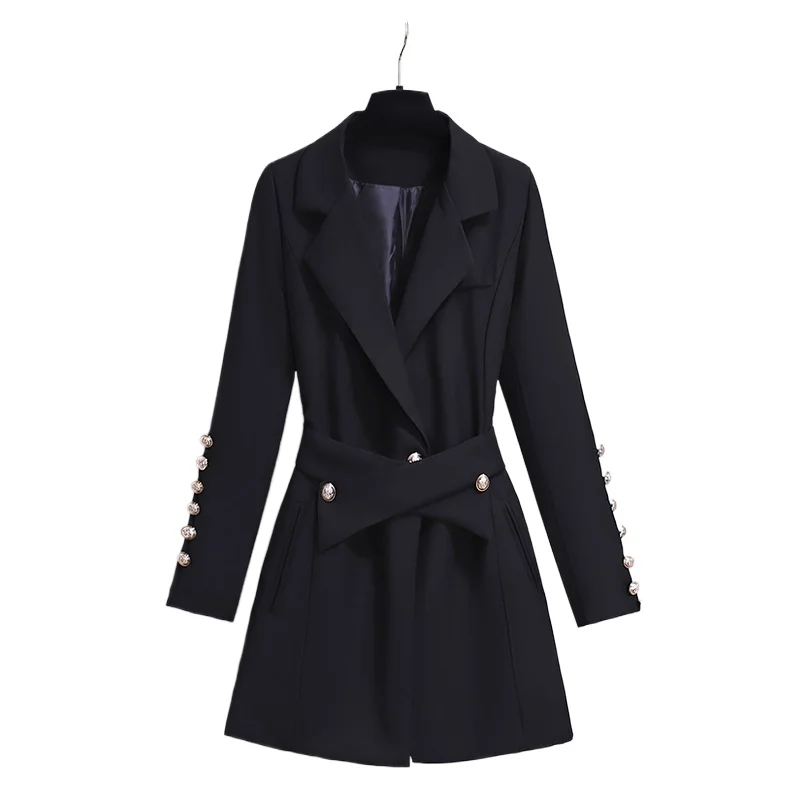 Black Slim Button A Suit Dress Autumn/Winter 2024 New in Coats Temperament Dres Temperament Fashion Slim Women Clothing Coat