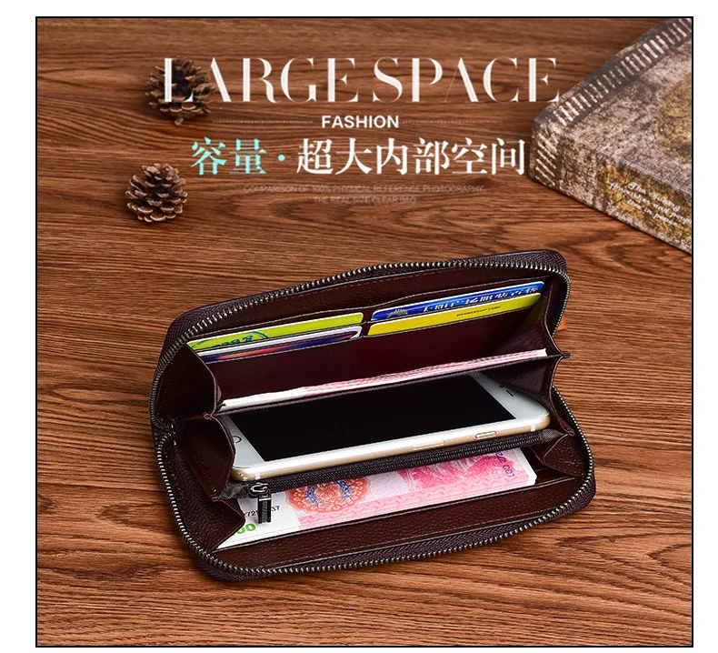 New Retro Women Wallet Genuine Leather Long Zipper Purse Vintage Luxury Handmade Embossed Clutch Bags Card Holder
