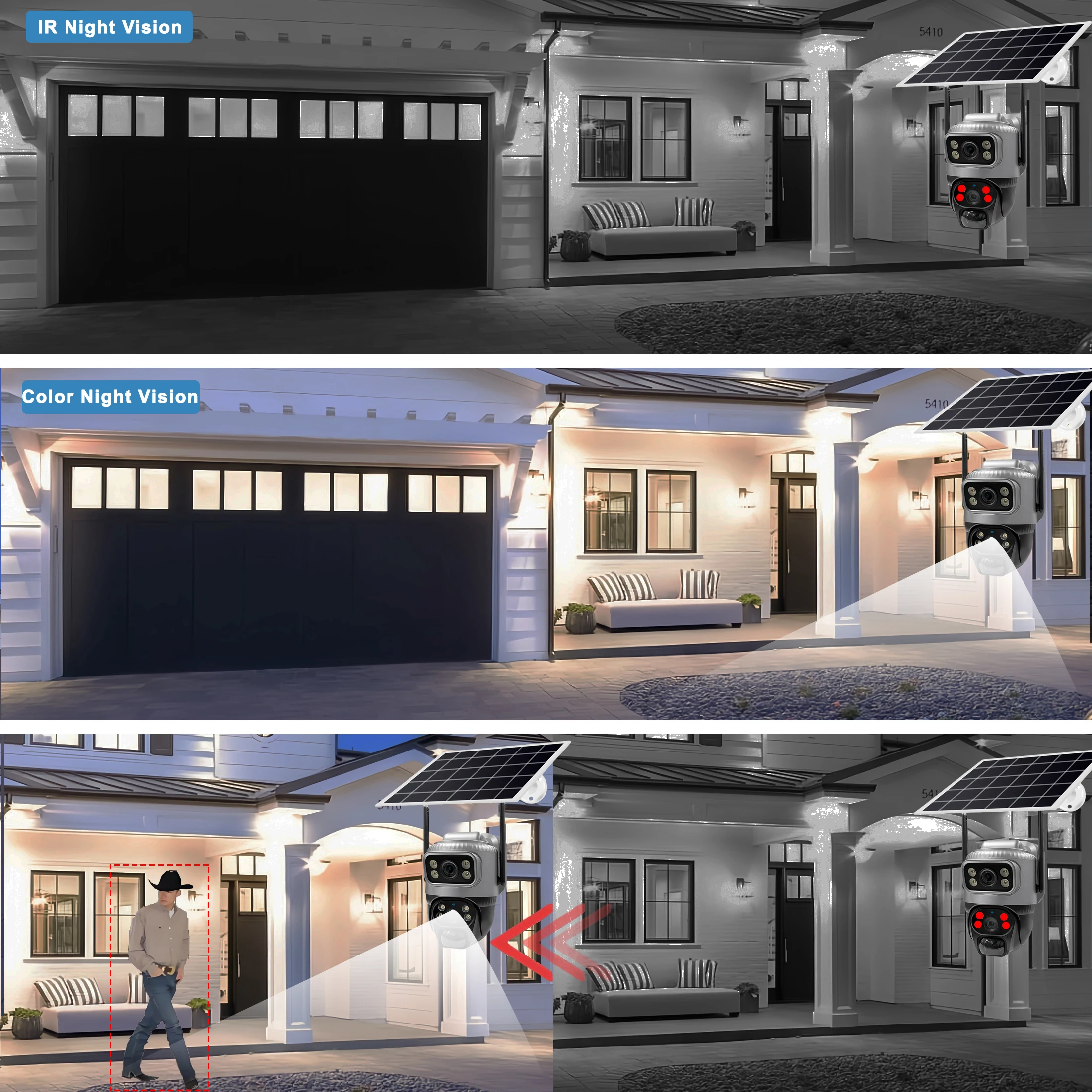 V380 8MP 4K واي فاي IP كاميرا تعمل بالطاقة الشمسية مقاوم للماء في الهواء الطلق عدسة مزدوجة كاميرا PIR للرؤية الليلية V380 برو CCTV مراقبة الحماية الأمنية