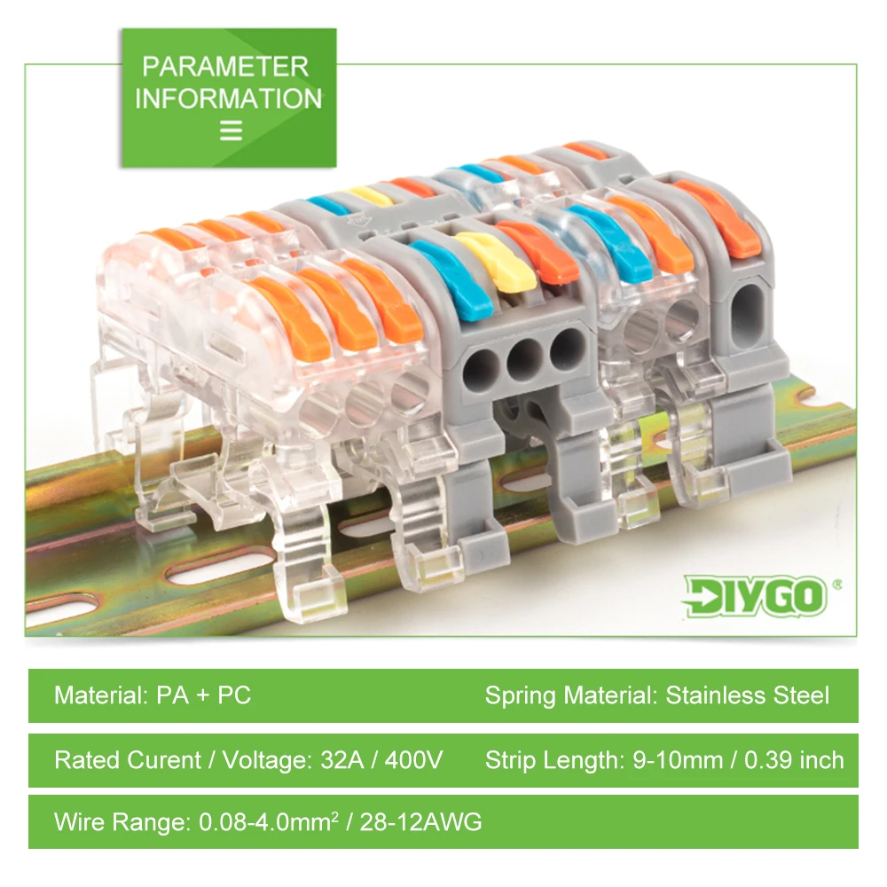 Din Rail Wire Connector  Fast Universal Compact Electric Cable LED Light Lamp Conector Wiring Conductor Terminal Block 2/3pin