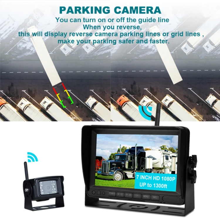 Airow auto Long Range Digital Wireless Backup Camera|Night Vision|1080P HD Reverse System for Truck RV Trailer 7" Split Monitor view 2