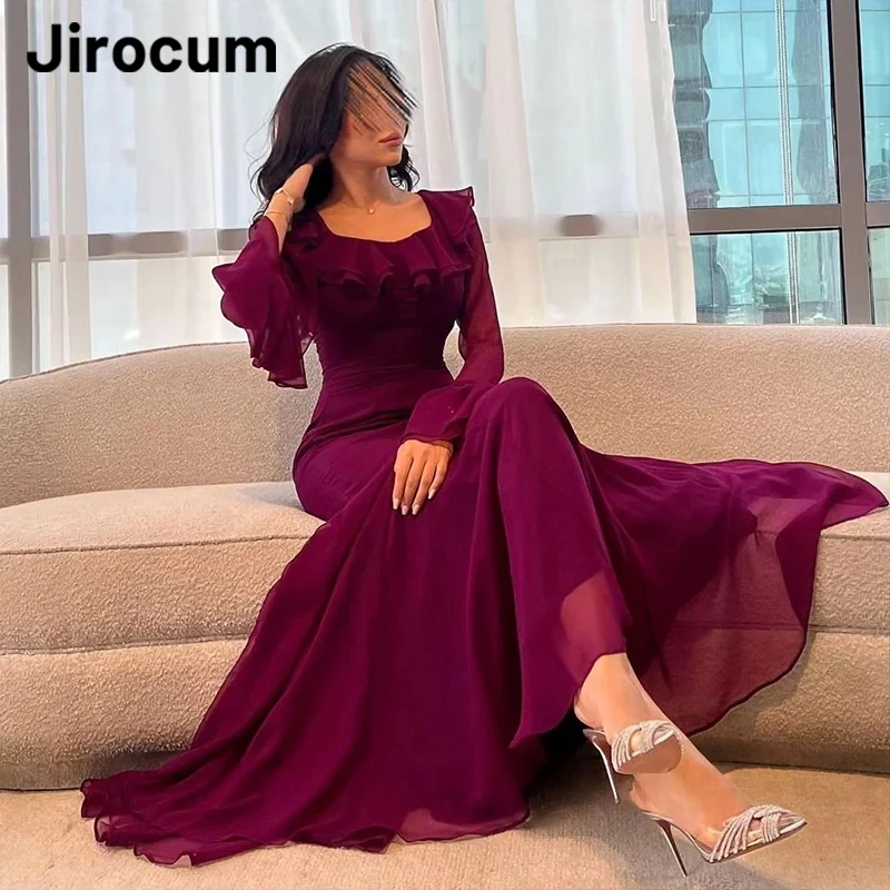 Jirocum Elegant Mermaid Prom ชุดสตรีสแควร์คอ Ruffle Party ชุดราตรียาวที่กําหนดเองชุดพิเศษ