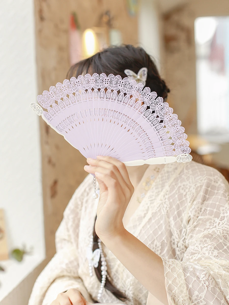 Imagem -03 - Ventilador Dobrável de Bambu Feminino Roupas Combinando Viagem Ventilador de Mão de Selfie Ventilador de Casamento Portátil Uso Diário Doméstico