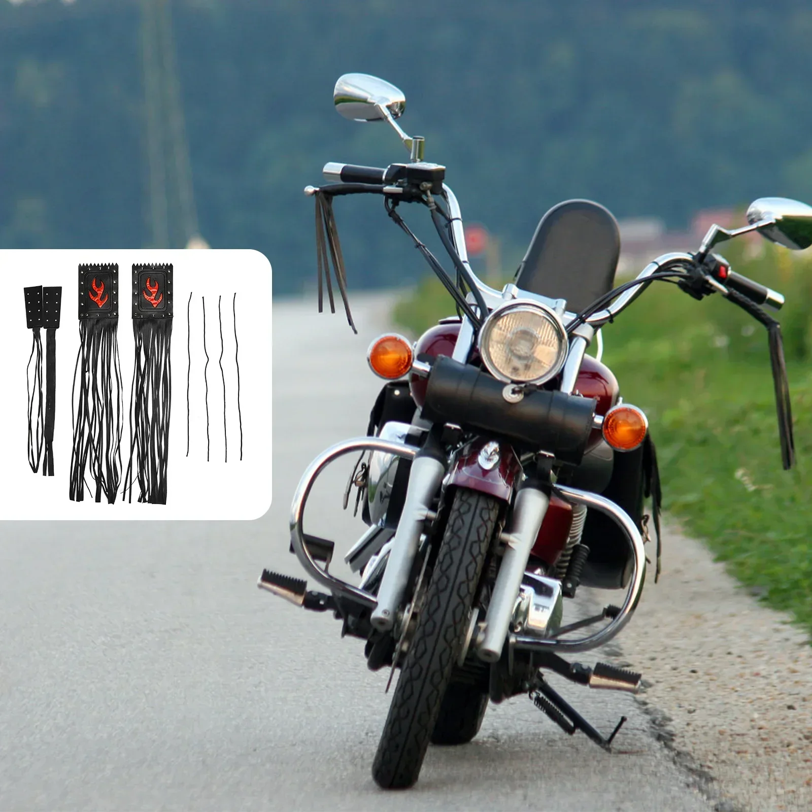 

Motorcycle Tassel Fringe Grips Lever Cover Leather For Chopper Cruiser Motorcycle Modified Retro Flame Handlebar Tassel