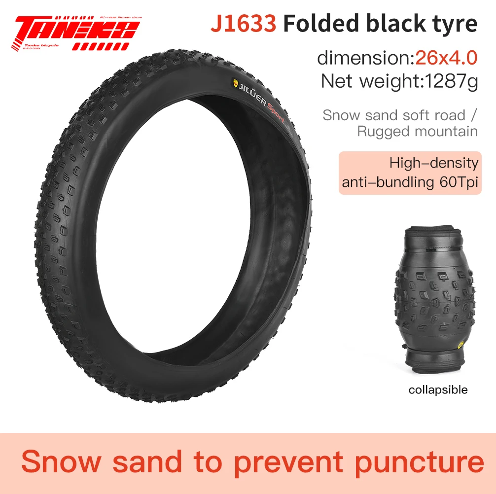TANKE Pannensicherer Schnee- und Strandfahrradreifen MTB Rutschfester Fatbike-Reifen 20x4.0 24x4.0 26x4.0 Fahrradreifen Winter-Fatbike-Banden