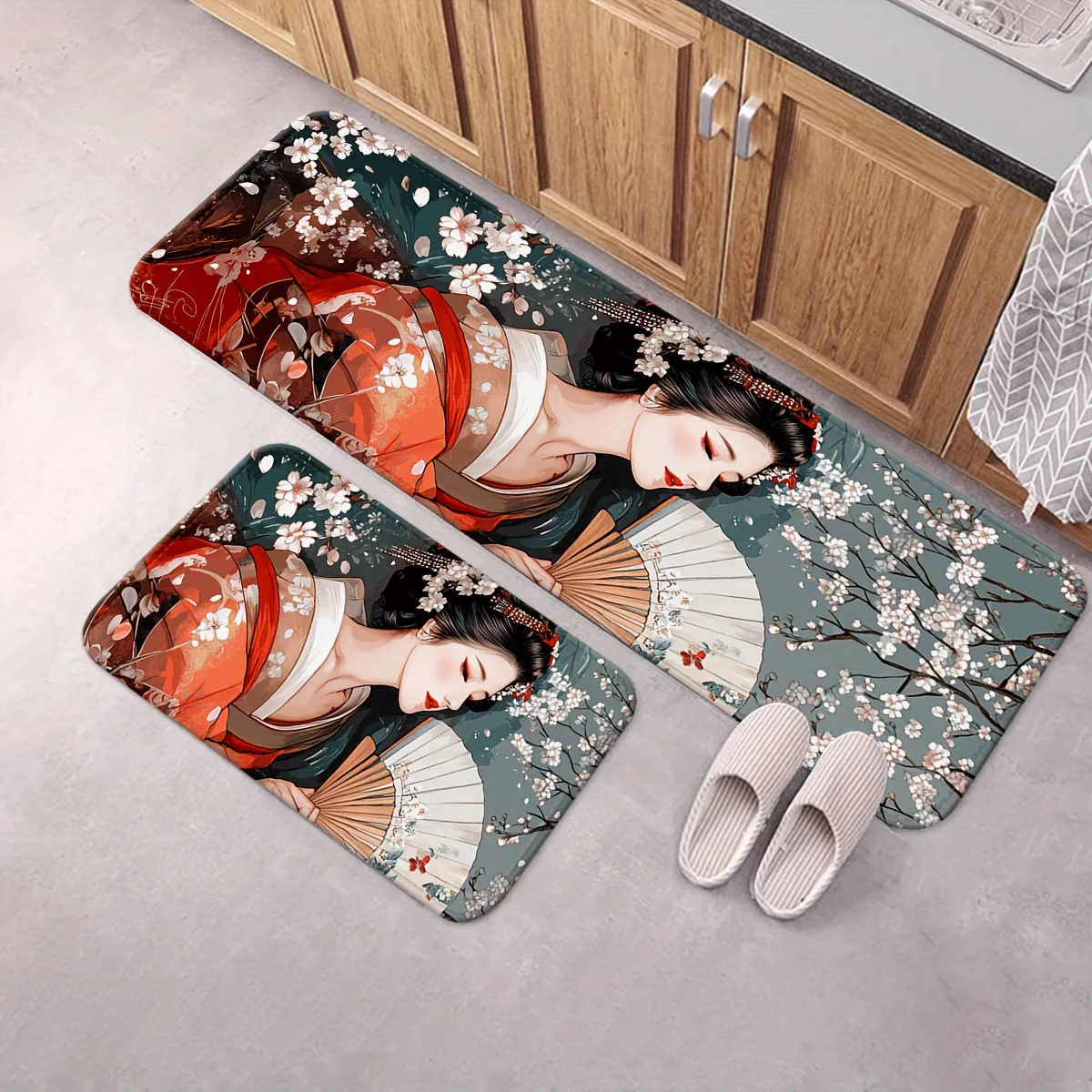 

Japanese Ukiyoe Geisha Kitchen Carpet Flannel Non-slip Bathroom accessories Mat for Livingroom Entrance Foot mat Home Decoration