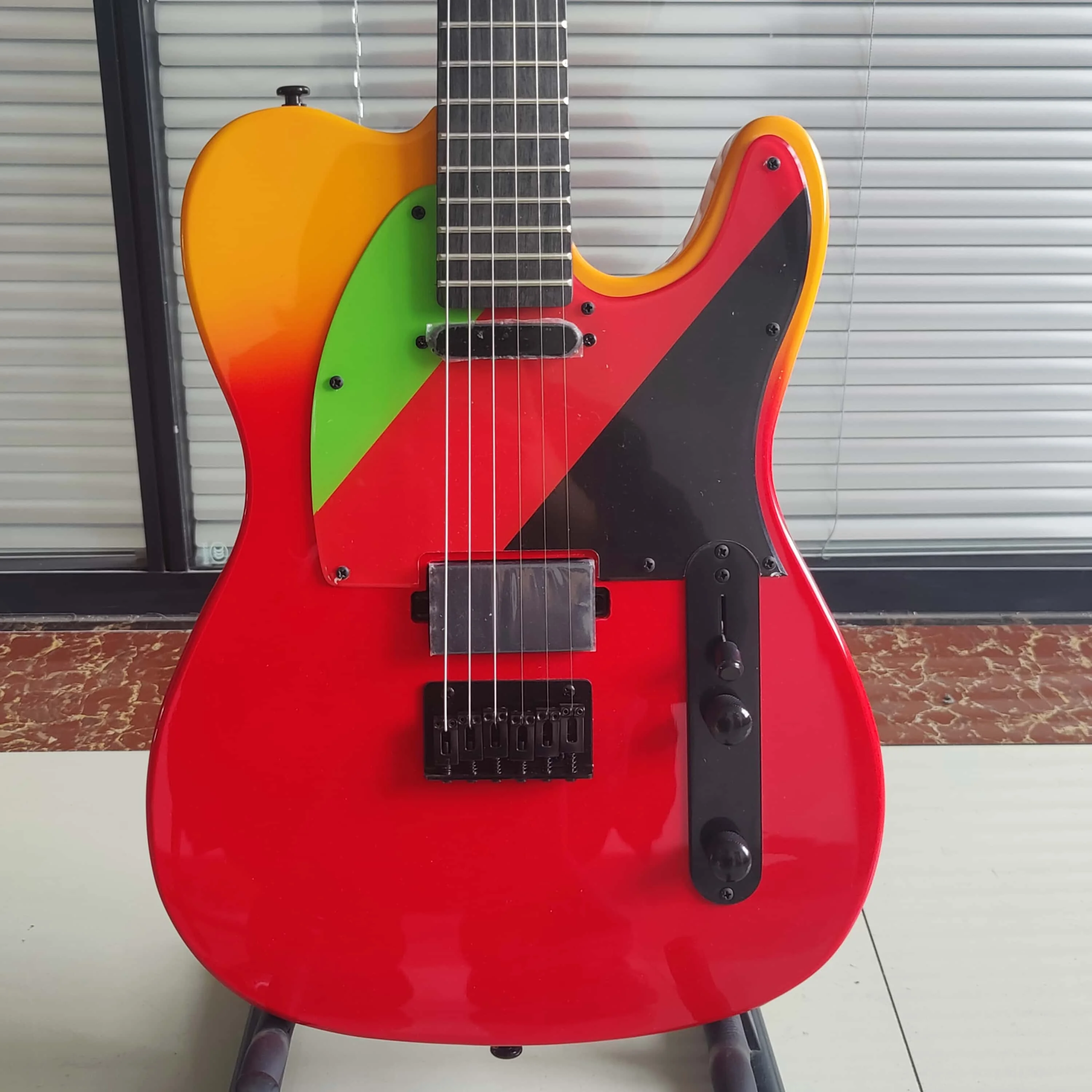 Electric Guitar Rasta Red Yellow Green Color Block Single Humbucker Rosewood fingerboard Black Hardware Rock Guitar In Storck