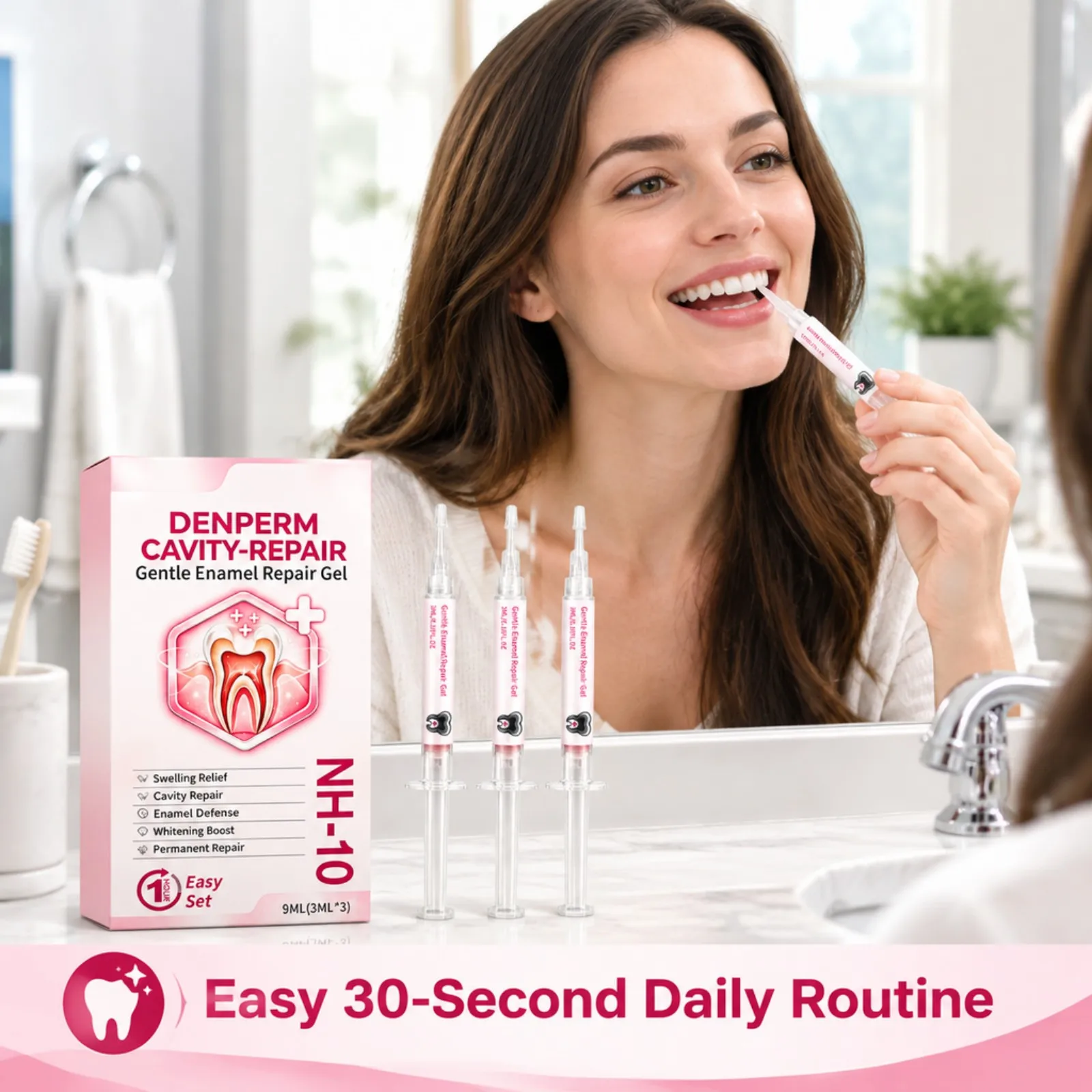Enamel Repair Gel 9ml Teeth Repair Filling Gum Health Support Fresh Mint Oral Care Set 3 Tubes for Daily Home Travel Dental Care