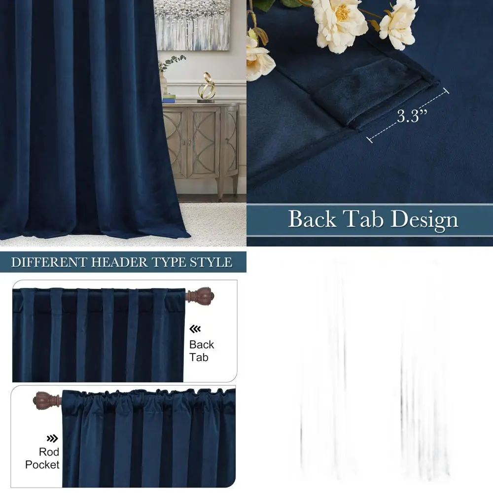 

Luxury Navy Blue Velvet 84 Long Curtains, Room Darkening, Thermal Insulated, 62x84, 2-Panel Set for Living Room Privacy