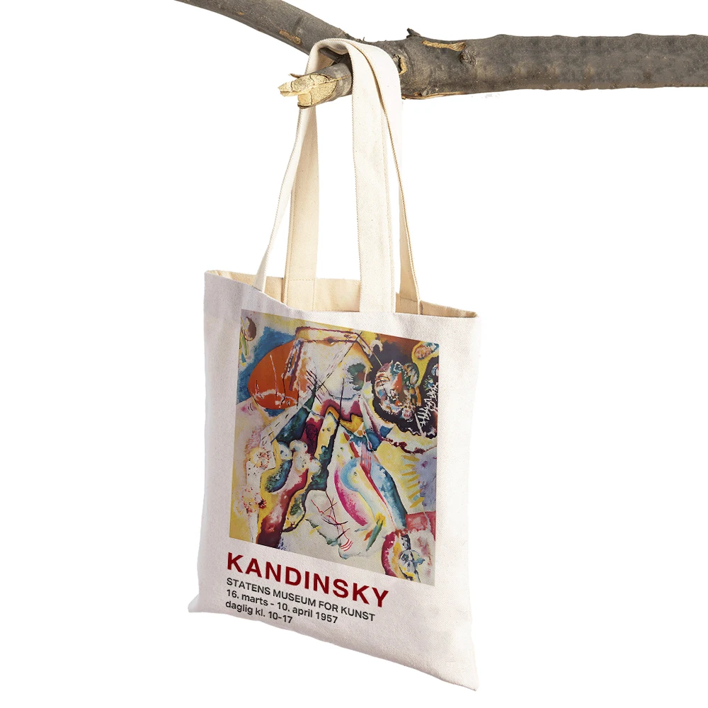 Double Print Color Kandinsky Watercolor Abstract Modular Bag Reusable Tote Lady Handbag Casual Canvas Painting Shopping Bags