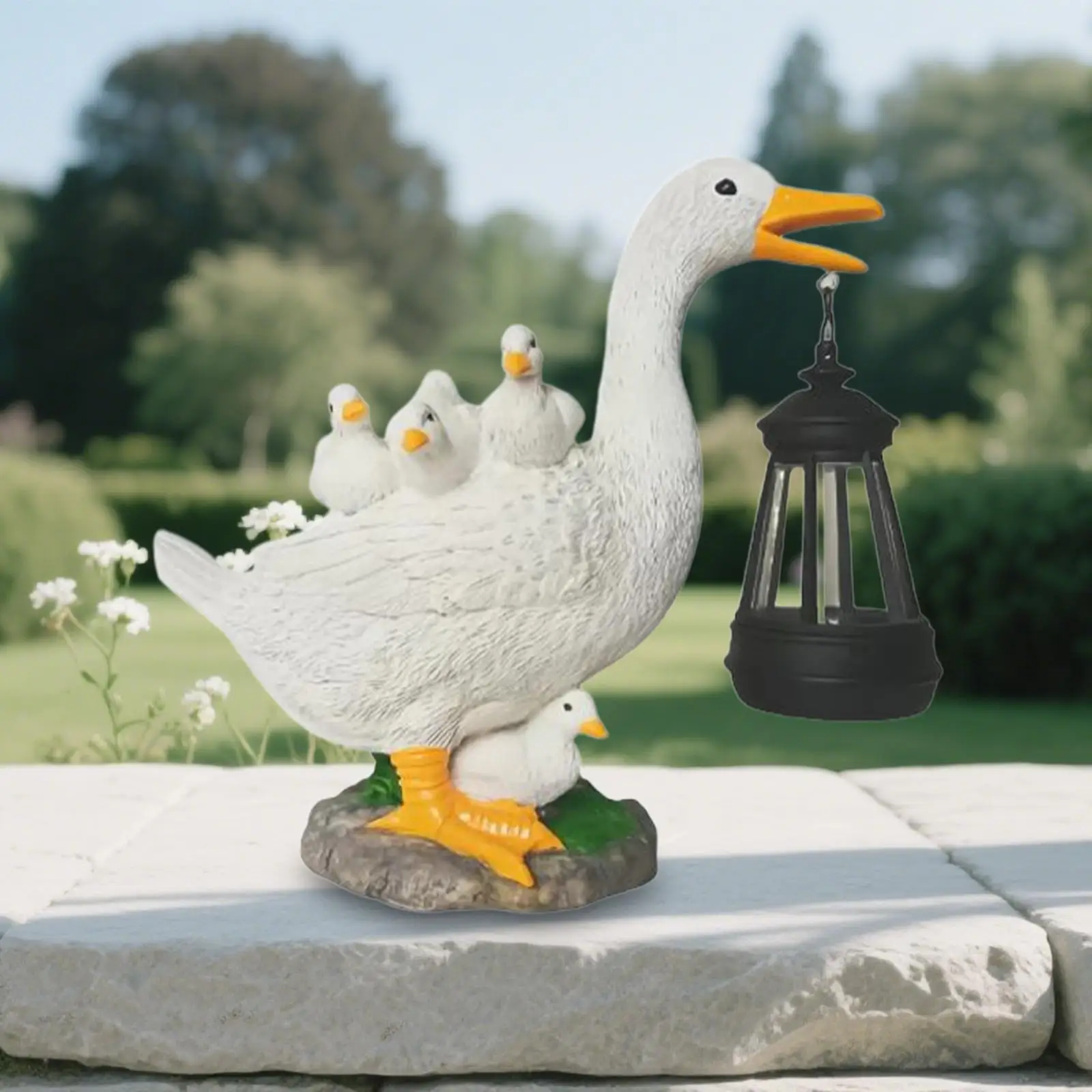 

Garden Statue with Solar Light Resin Crafts Creative Lawn Decor White Duck