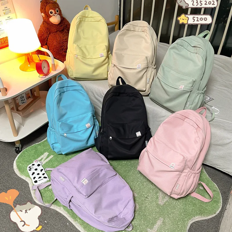 حقيبة ظهر للطلاب ذات سعة كبيرة بلون سادة وناعمة للفتيات، طراز جديد لطلاب الجامعات للرجال والنساء، بسيطة وعصرية