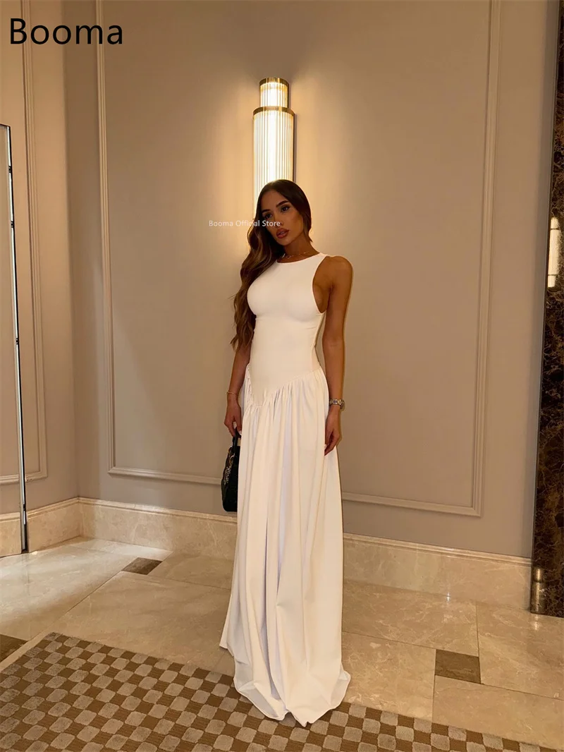 Booma sereia vestidos de noite simples longo plissado sem mangas vestidos formais para mulheres elegantes vestidos de baile feitos sob encomenda 2025