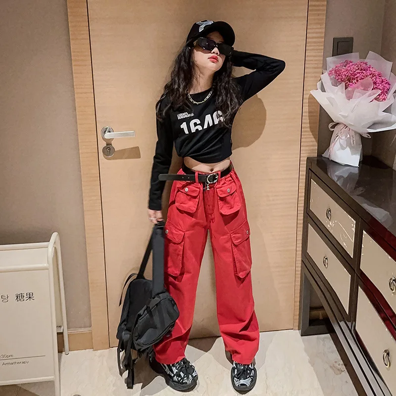 

teenager girls clothes set cotton tops t-shirt+causal cargo pants 2pcs 4-15 kids suit children outfits tracksuits vetement fille