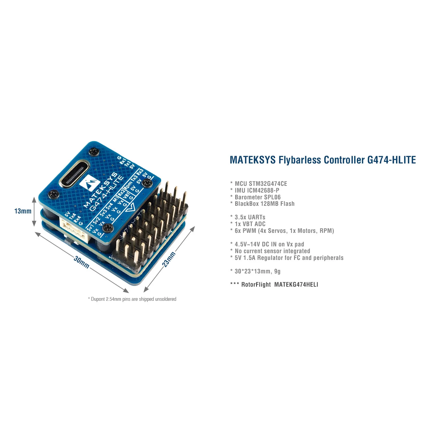 MATEK MATEKSYS G474-HLITE Flight Controller Built-in muslim/ICM42688-P Mini 30mm per RC elicottero FLYBARLESS Drone